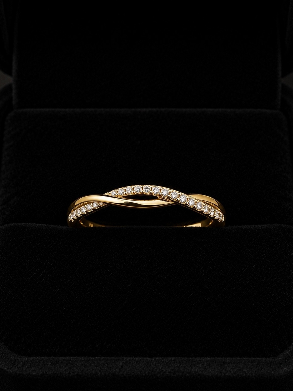 Gold Twisted Pave Band Ring - Women Jewelry Size 9!